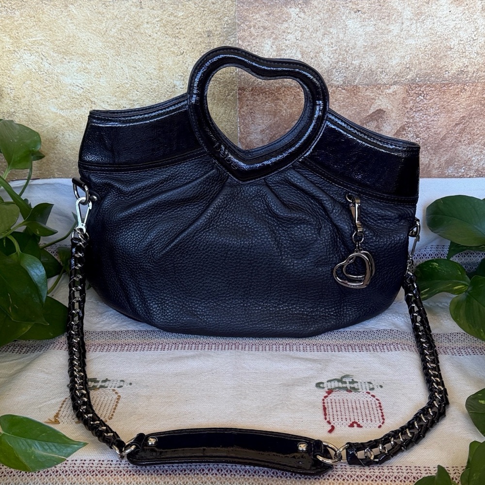Bebe Heart Shape Handle & Boho Slouchy Y2K Charm Tote Crossbody Leather Handbag